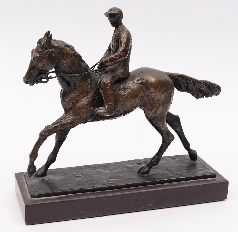 Catharni Stern (1925-2015)-
a bronze figure of a show jumper and rider:,