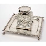 A George V silver and glass inkwell, maker Ellis Jacob Greenberg, Birmingham,