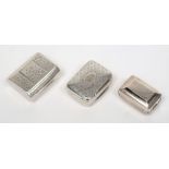 Three small 19th century silver vinaigrettes, various makers and dates: all of rectangular outline,