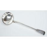 A Victorian fiddle pattern soup ladle, maker George William Adams, London, 1864: initialled, 8.