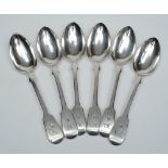 A set of six Victorian silver fiddle pattern dessert spoons, maker John James Whiting, London,