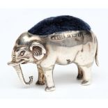 An Edward VII novelty silver pin cushion in the form of an elephant, maker A&L Ltd, Birmingham,