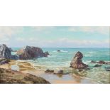 * Nancy Bailey [1913-2012]-
Porth Cothan:-
signed 
oil on canvas
39 x 75cm.