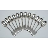 A set of 12 silver fiddle pattern teaspoons, maker John Bodman Carrington, London,