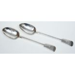 Two Victorian silver fiddle pattern basting or gravy spoons, Maker Charles Lias, London,