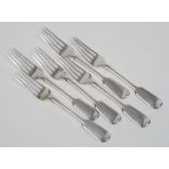 A set of six Edward VII silver fiddle pattern dessert forks, maker Carrington & Co, London,