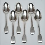 A set of six William IV silver fiddle pattern table spoons, maker William Theobalds, London,