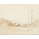Sir David Young Cameron [1865-1945]-
A view in Tuscany:-
signed
watercolour and pencil drawing
30 x