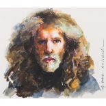 * Robert O Lenkiewicz [1941-2002]-
Self-Portrait:-
signed and inscribed
watercolour heightened with