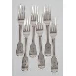 A set of six Victorian silver fiddle pattern dessert forks, maker Thomas Smily, London 1869:.