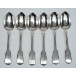 A set of six Victorian silver fiddle pattern table spoons, maker John Stone, Exeter,