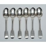 A set of six Victorian fiddle pattern teaspoons, maker Henry Holland, London,  1877: initialled, 4.