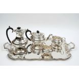 A George V silver four-piece tea service and matching tray, maker Viners Ltd, Sheffield,