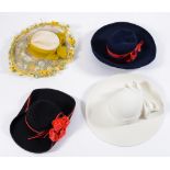 Edna Wallace navy blue lady's hat and three other wide brimmed hats:.