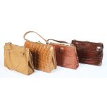 A Saxone "crocodile skin" hand bag and three others:.