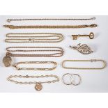 Mostly gold jewellery to include various rope-twist chains,