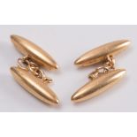 A pair of 18ct gold 'torpedo' cuff-links:, approximately 8gms gross weight.