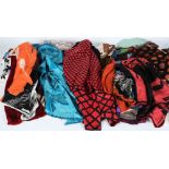 A large collection of  various silk head scarves:, etc.
