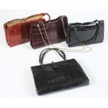 A 'Susan' purple 'crocodile skin' evening bag and three other evening bags:.