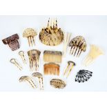 A group of early 20th century faux tortoiseshell and gem-set hair slides, a jet hair slide,