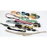 A pierced metal nurses belt, together with a collection of various belts, accessories:, etc.