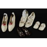 Two pairs of leather baby's shoes and two pairs of soft leather lady's shoes, Victorian and later:.