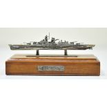 Kriegsmarine model of the battle ship Bismarck. Silver, fine and detailed, hallmarked 925 SILVER, on