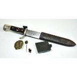 HJ-estade. Knife, blade TIGER, SOLINGEN and "Blut und Ehre1" marked, scabbard well used, push button