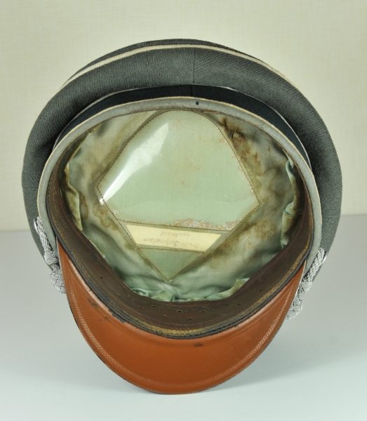 Visor Cap for Leutnant of the Infantery Erwin Schmelzer. Fine field grey fabric, dark green band, - Image 5 of 14
