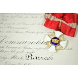 Italy: Order of the Crown of Italy, commander cross with document to Colonnello Alberto Piazzesi.