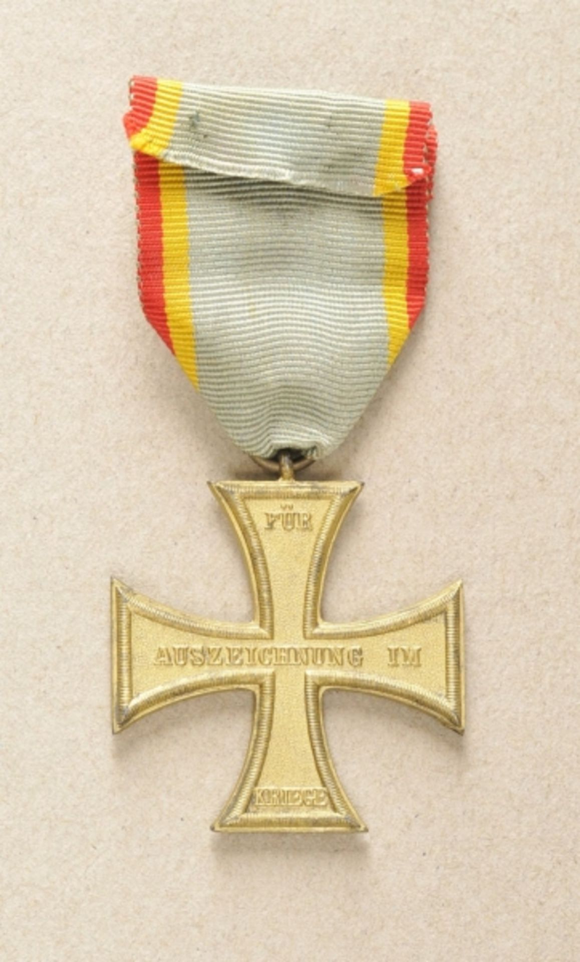 Mecklenburg-Schwerin: Cross of Merit, 1914, on ribbon. Gilded, on ribbon. Condition: II - Image 2 of 3