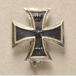 Prussia: Iron Cross, 1914, 1st class. Blackened iron core, silvered rib, curved, on needle.