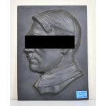 Adolf Hitler Iron cast plaque. Iron blackened, signed FB, Fischer. Bülle, Hemmingen, hanger