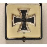 Prussia: Iron Cross, 1914, 1st class, in case. Blackened iron core, silvered rib, curved, hallmakred