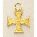 Mecklenburg-Schwerin: Cross of Merit 1870, on ribbon. Bronze, gilded. Awarded original. Condition: