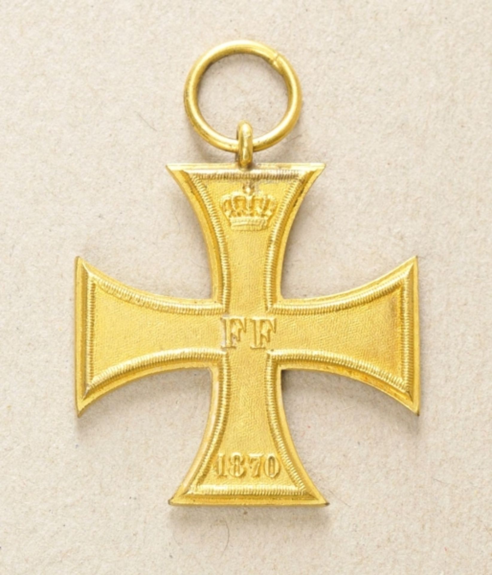 Mecklenburg-Schwerin: Cross of Merit 1870, on ribbon. Bronze, gilded. Awarded original. Condition: