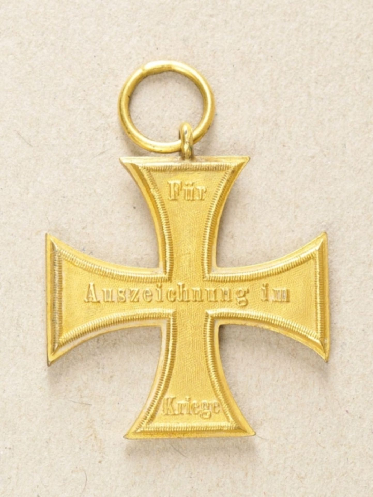 Mecklenburg-Schwerin: Cross of Merit 1870, on ribbon. Bronze, gilded. Awarded original. Condition: - Image 2 of 3