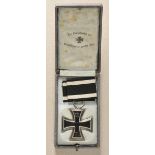 Prussia: Iron Cross, 1914, 2nd class, in case. Blackened iron core, silvered rib, hallmarked Ko in