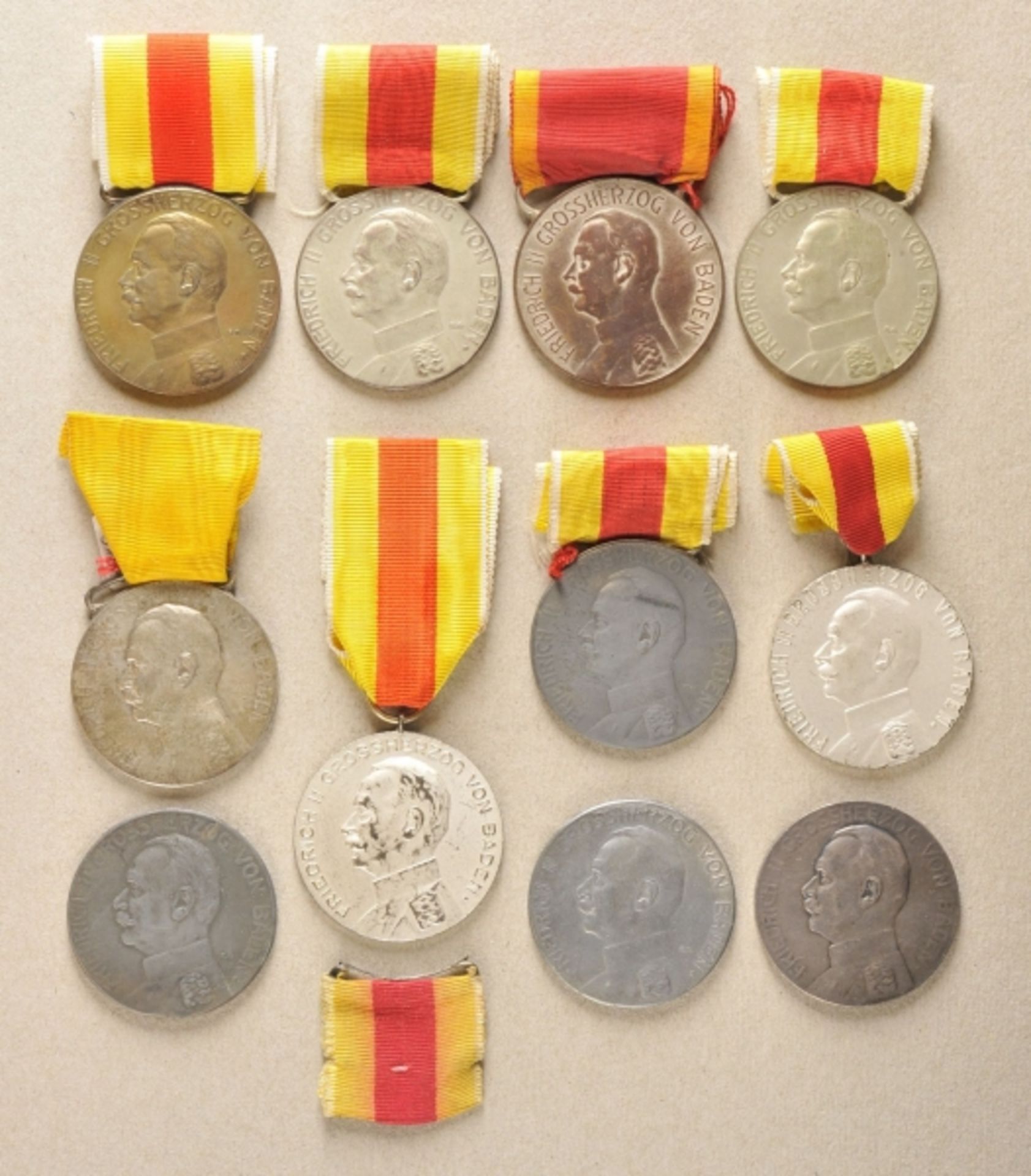 Baden: Collection of 11 Medals for Merit, Friedrich II., (1908-1918). Sundry producers and editions,