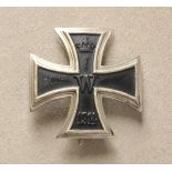 Prussia: Iron Cross, 1914, 1st class. Blackened iron core, silvered rib, curved, on needle.