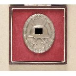 Wounded Badge, 1939, silver, in box. Brass silvered, on pin; in black box. Condition: I-II