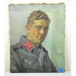 Portrait of an Obergefreiten of the Flak-Artillery. Oil on canvas. Condition: II Poratrait eines
