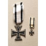 Prussia: Iron Cross, 1914, 2nd class, on non-fighter-ribbon with miniature. Each on ribbon,