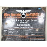 Enamel shield "Hier spricht die NSDAP". Black shield with red and white letters, several times