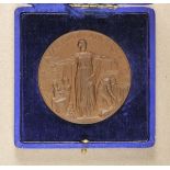 Italy: Medal "Riunione Adratica di Sicurta Trieste", in box. Bronce; in blue box, golden embossed
