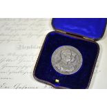Prussia: marriage-jubilee-medal, in case with outer box and awarding certificate. Silver, in gold-