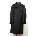 Reichsbahn Winter Coat. Black heavy fabric, two row gilded Reichsbahn buttons, with wide bended