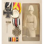 Baden: Property of a brave soldier. Medalbar, ribbonbar, miniature needle and picture of member.