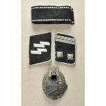 Collectors Copy - set of SS insignias. Set collar tabs, cufftitle and tank assault badge in silver