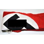 NSDAP-banner. Red fabric with sewn on emblem, side with cord attachment. 172 x 70 cm. Condition: I-